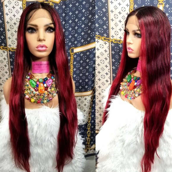 Sexy burgundy red highlight lace wig